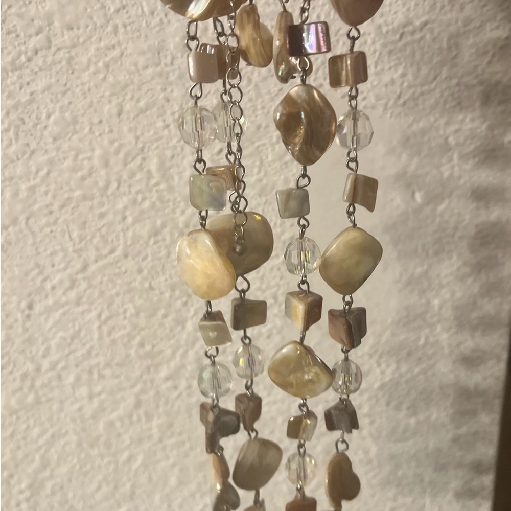 Madison Tyler Mother of Pearl Jewelry Set. Long Statement Earrings, Necklace